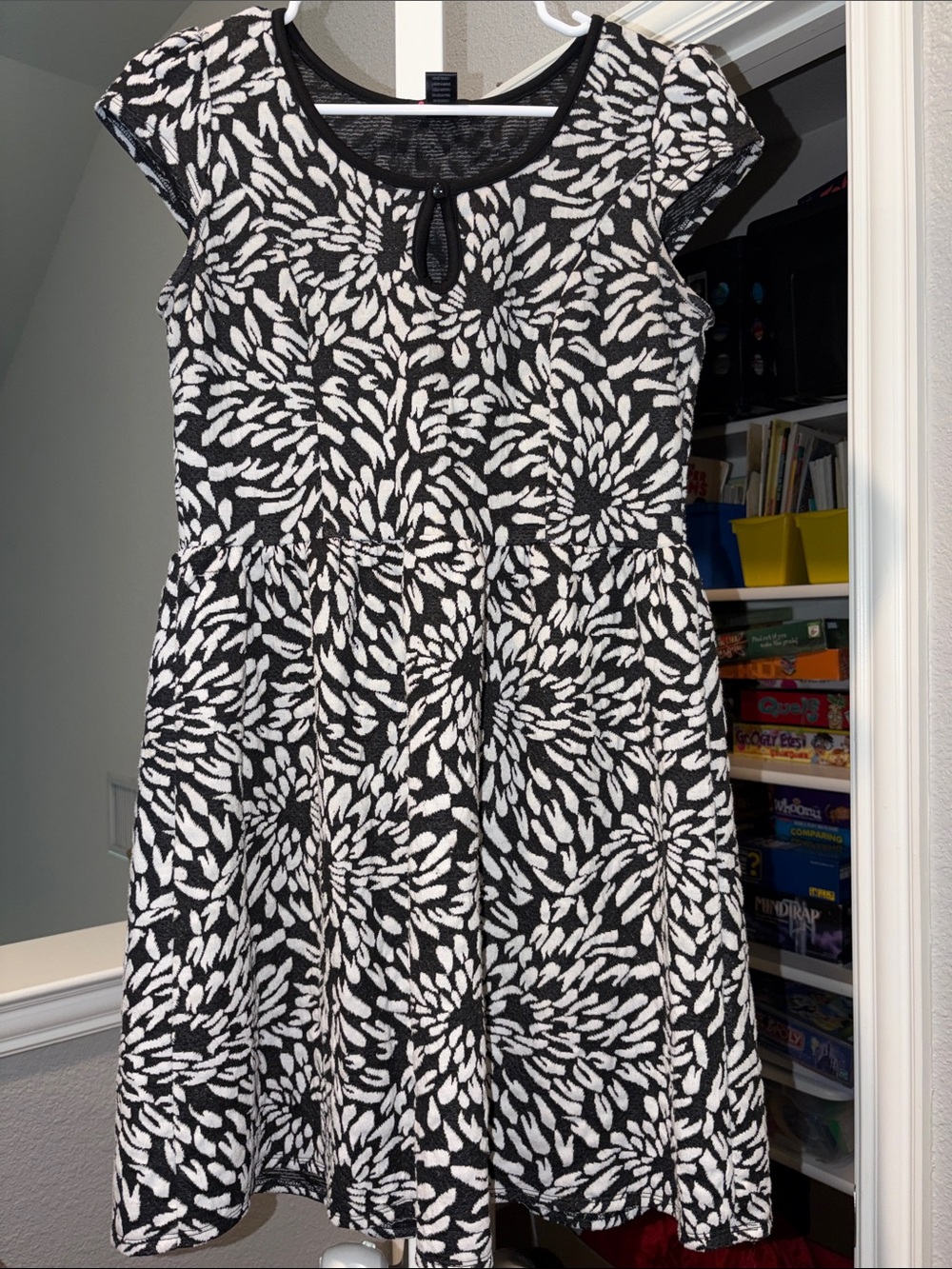 Delirious Black & White Floral Cap-Sleeve Fit-and-Flare Dress